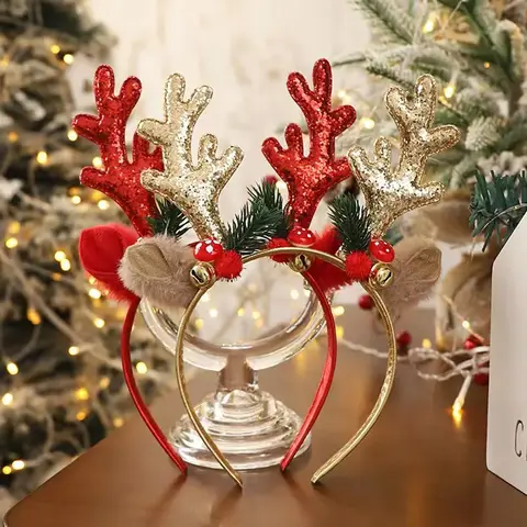 Christmas Headband Glitter Deer Antlers Headband Hair Decoration For Kids Women Xmas Party Costume Holiday Accessory Gift