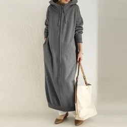 Autumn And Winter Fashion Hooded Sports Fleece Sweatshirt Casual Long Sleeved Zipper Jacket Women's Plus Size Solid Color Robe
