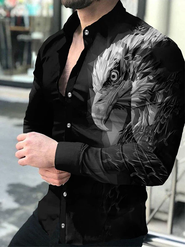 

Long Sve 3D Digital Print irt Men's Casual Sle Breathable Polyester Fiber Autumn Season Regular Fit Collar Button...