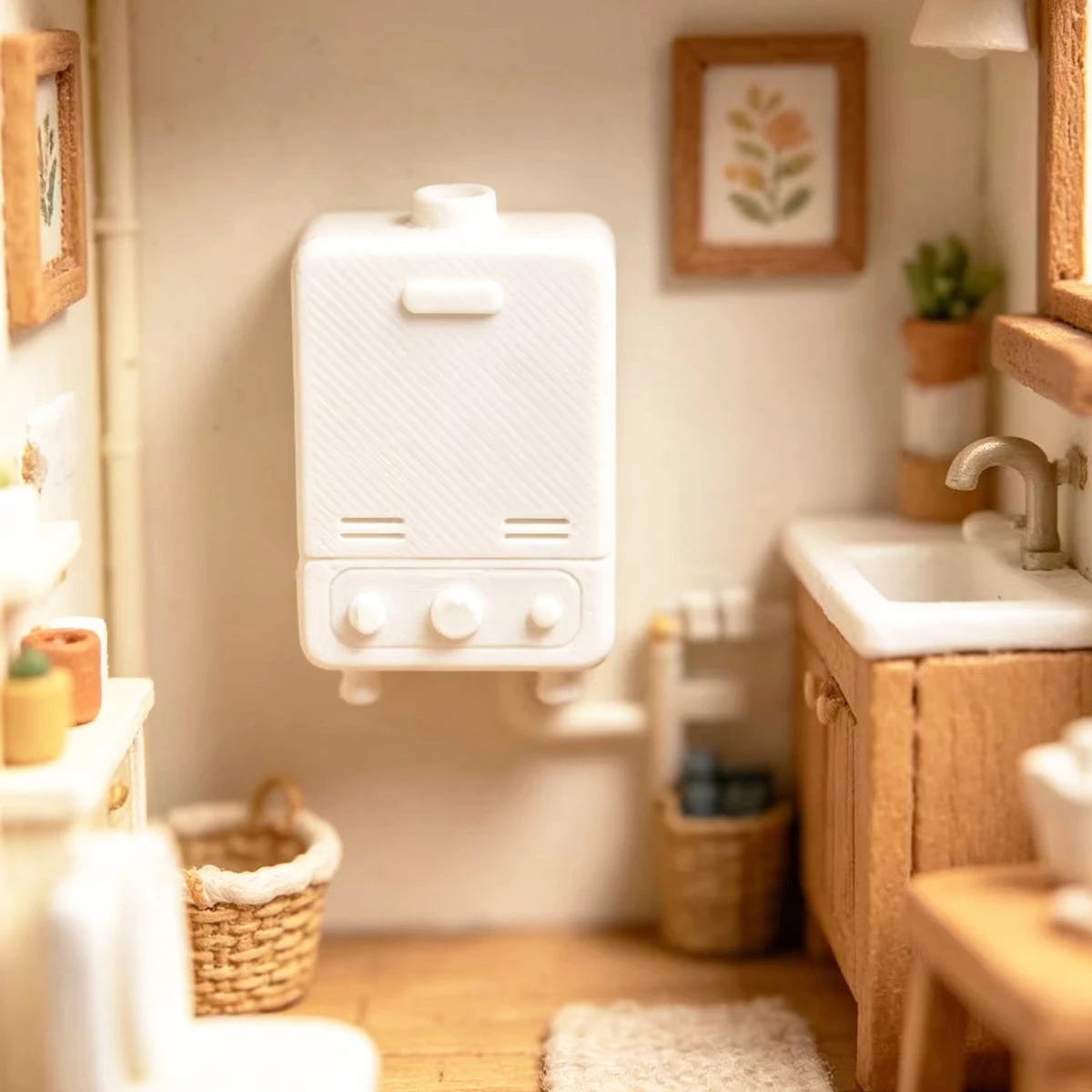 Miniature Water Heater Model Dollhouse Furniture Accessories 1:12 Scale Resin Utility Appliance DIY Mini House Decoration view 5