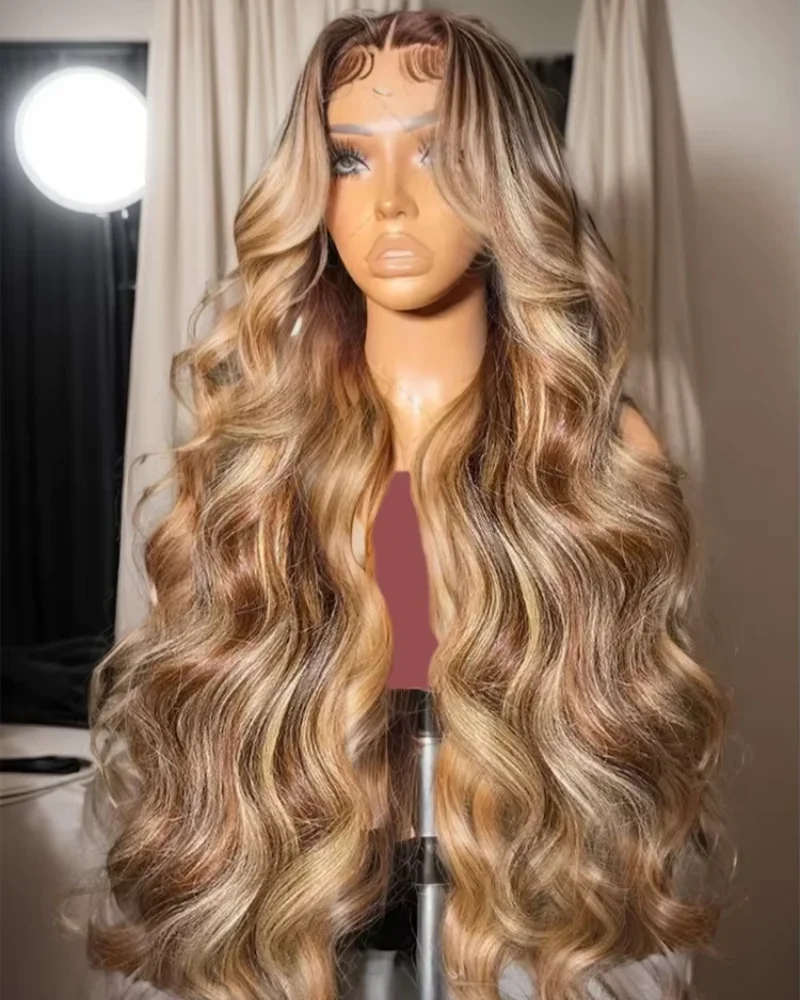 4/27 تسليط الضوء على الباروكات شعر الإنسان الملونة أومبير شقراء الجسم موجة HD الدانتيل شعر مستعار أمامي البرازيلي ريمي الدانتيل أمامي شعر الطفل Prepuckled