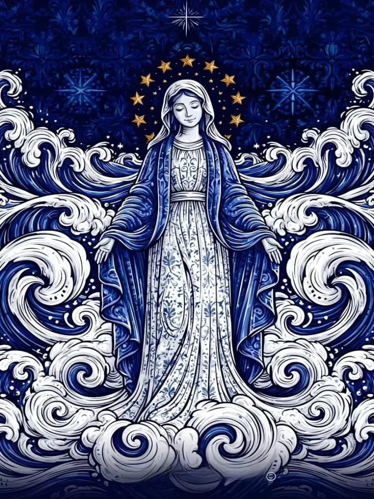 DIY Diamond Painting Holy Divine Figure Blue Waves Mosaic Diamond Painting SetHome Decoration Art Handmade Gifts