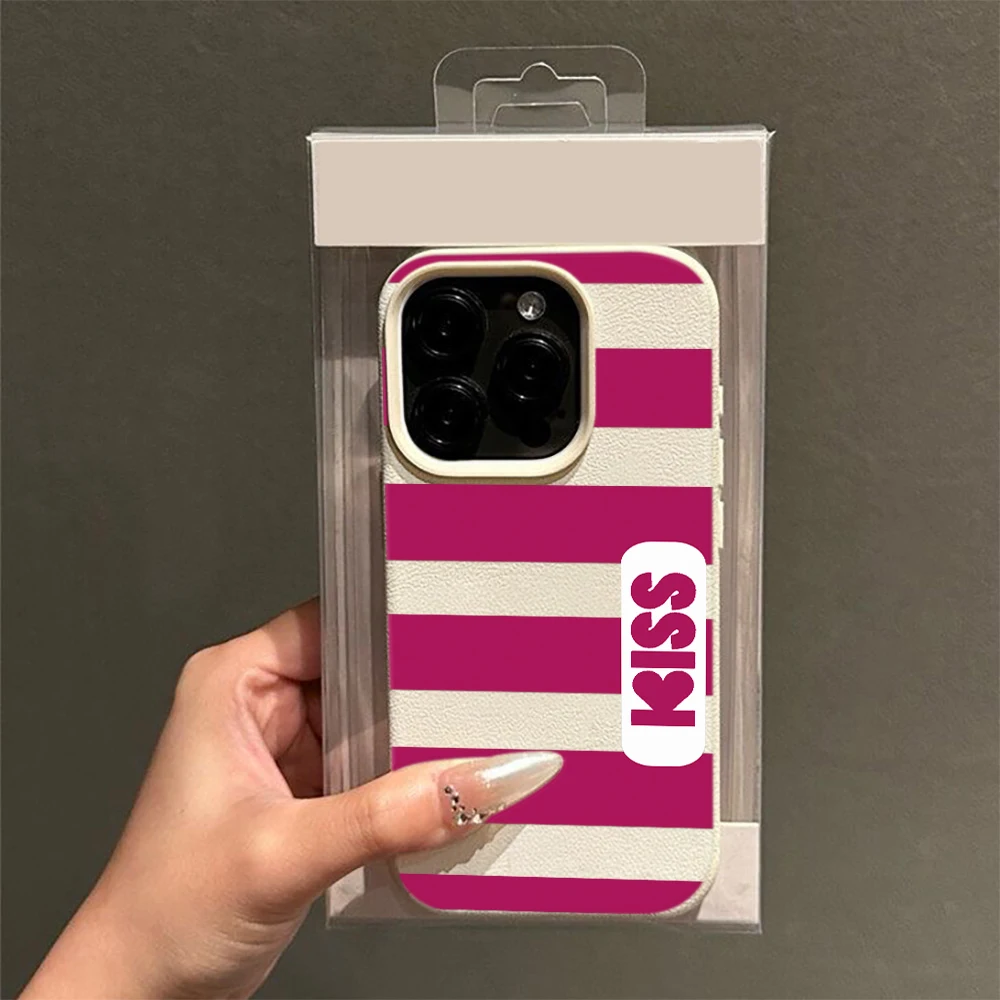 Kiss Red Stripe Love Grunge Kawaii Cute Button Cover for iPhone Cool 14 13 16 Max Pro 17 15 Air Plus 12 Style 11 Phone Case