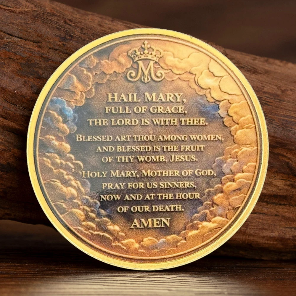 Hail Mary Virgin Mary Gold Plated Memorial Coin Prayer Religious Gift Collection Coin