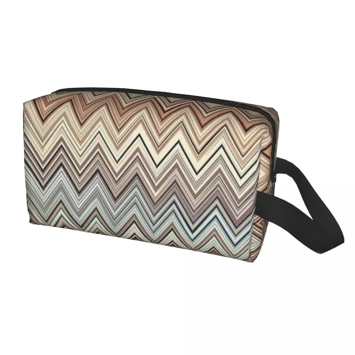 Custom Zig Zag Multicolor Travel Cosmetic Bag for Camouflage Contemporary Makeup Toiletry Ladies Beauty Storage Dopp Kit