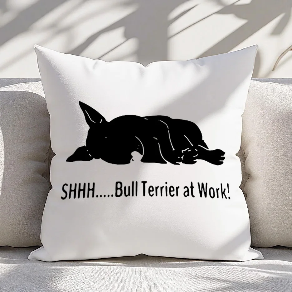Bull Terrier at Work Pillow Cover, Silhouette Dog Design Cushion Case for Living Room Bedroom Home Decor Gift 40x40cm