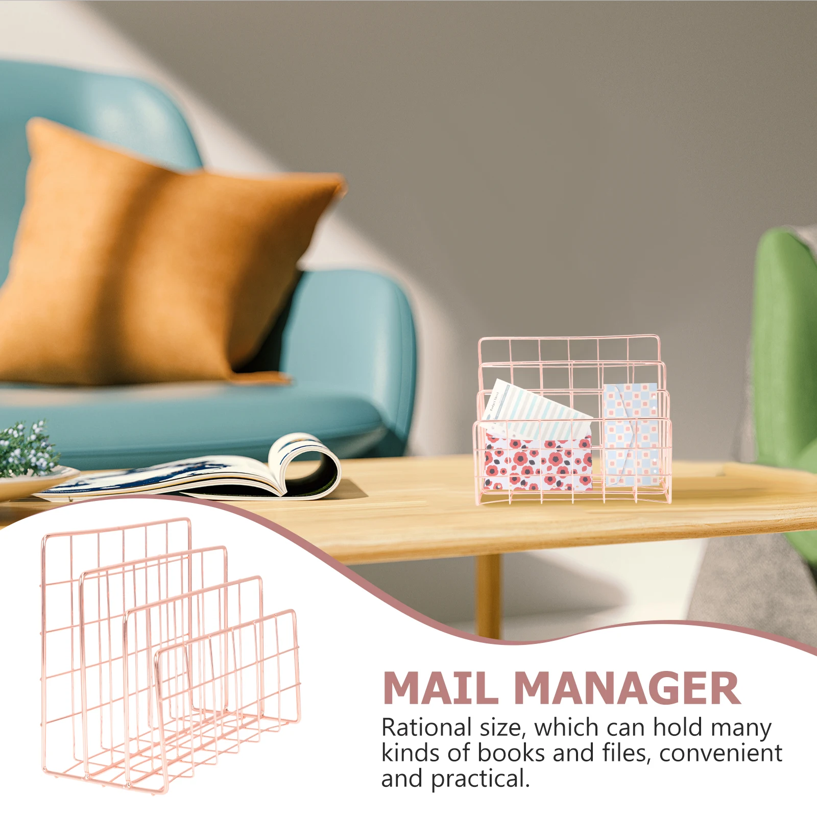 

Mail Storage Rack 3 Slots Modern Desktop Organizer Iron Material File Holder Magazine Rack Bookshelf Storage Container