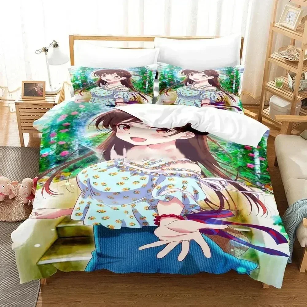 

3D Anime Rent-A-Girlfriend Chizuru Bedding Set Printed With Pillowcase Bed Duvet Cover Soft Bedclothes Home Boys Girls Adults