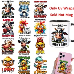 12pcs Funny Positive Motivational Sarcastic Animals UV DTF Cup Wrap Transfer Sticker Glass Coffee Mugs Greeting Cards Decal Gift
