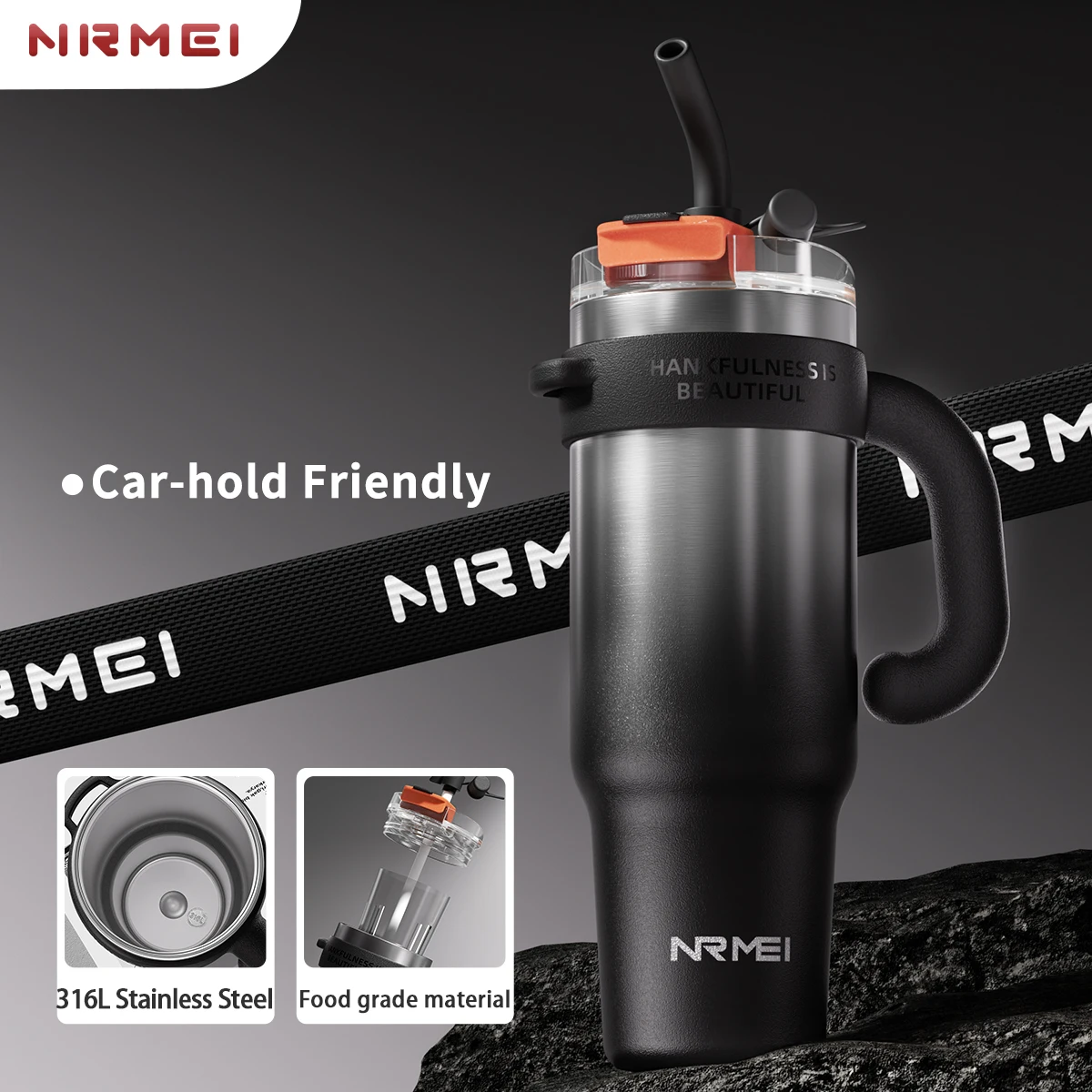 

Stainless Steel Tumbler with Handle and Straw Lid, Vacuum Insulated Travel Mug,Large Capacity Outdoor Portable Thermos Bottle