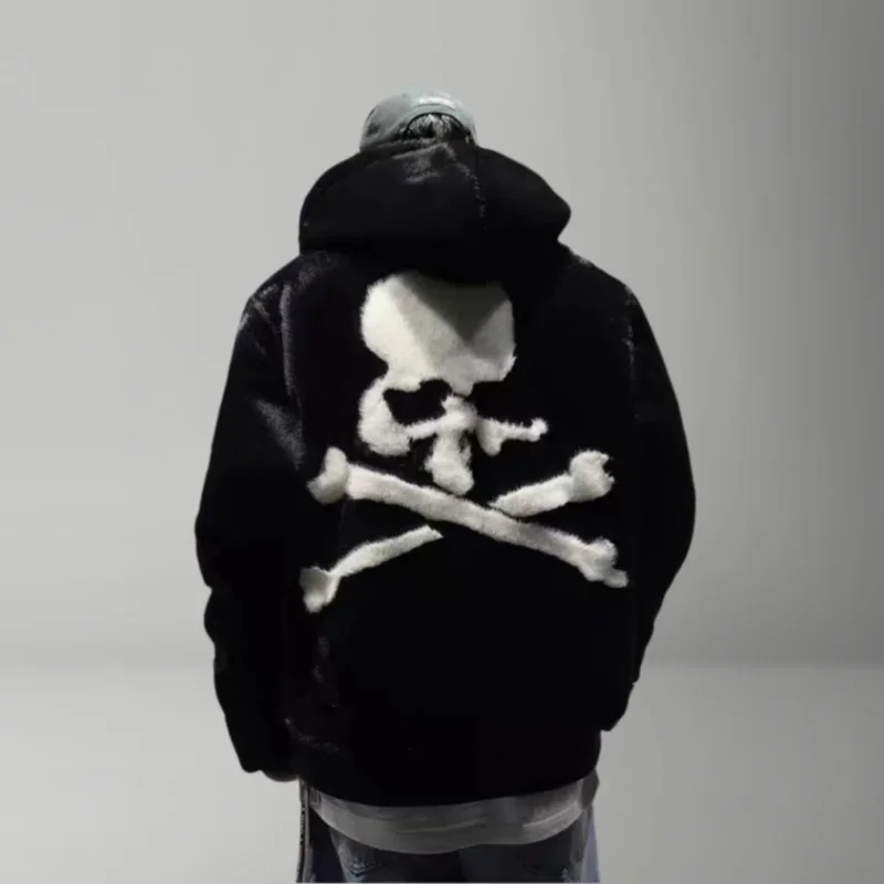 Autumn And Winter Fashion Hip-Hop Trend Skull Loose Hooded Jacket American Street High-Quality Casual Plush Warm Jacket For Men