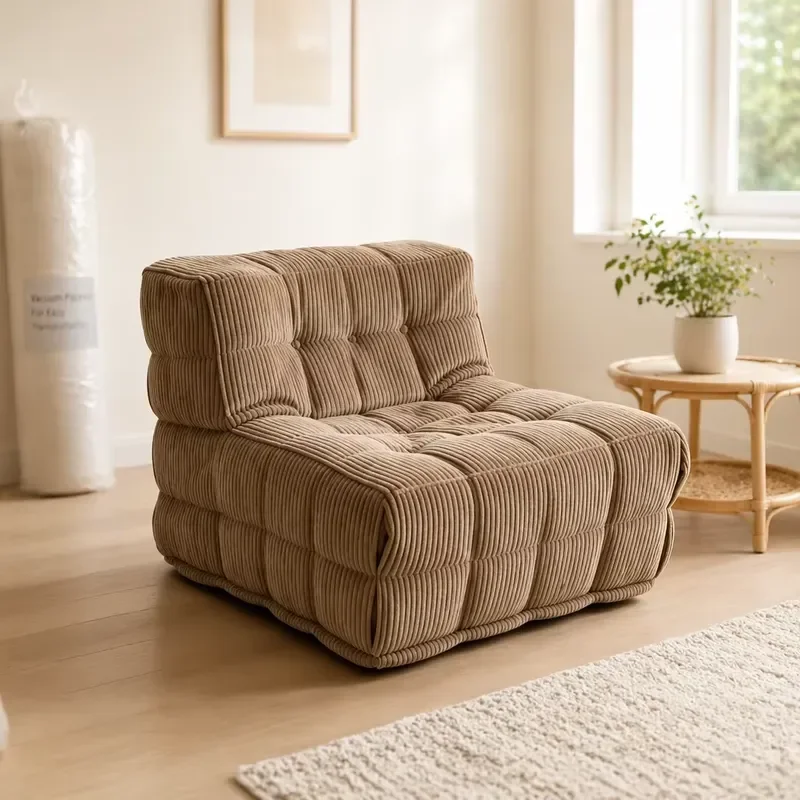 Vacuum Roll Packed Single Foam Sofa Waffle Texture Styling Custom Size Vacuum Compression Sofa for Indoor Living Room