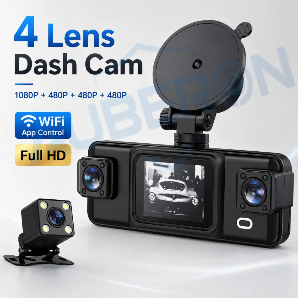 4 Channel 1080P Dash Cam WiFi Front Inside Rear Camera Night Vision G-Sensor Loop Recording Motion Detect APP Control ACC Option