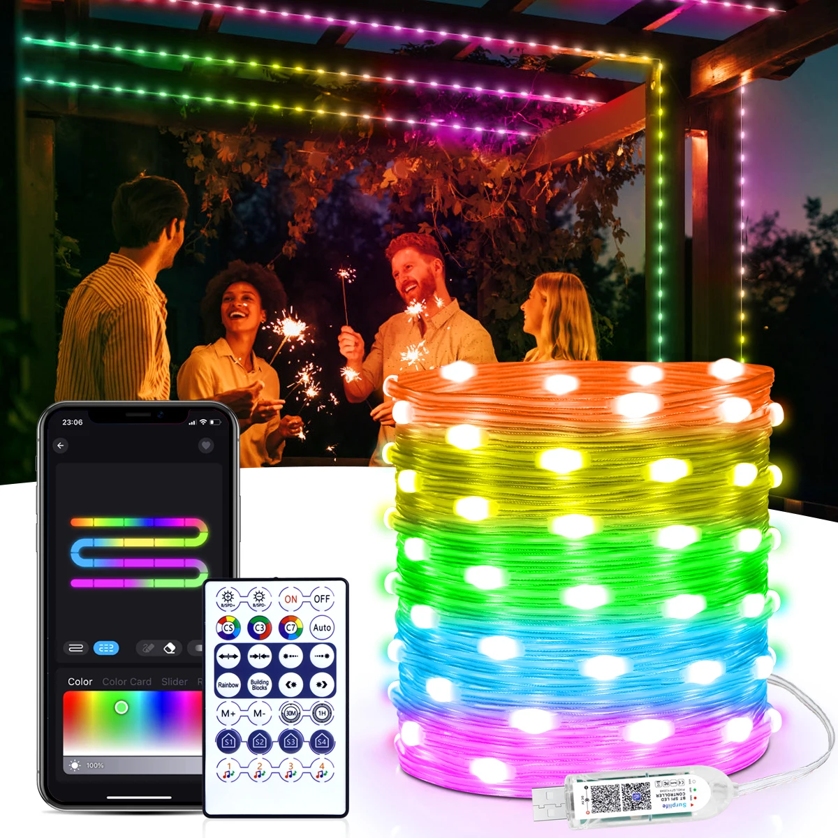 

RGBIC USB LED String Light Christmas Tree Decor Fairy Lights Wedding Outdoor Garden Room Decoration Camping Garland Light