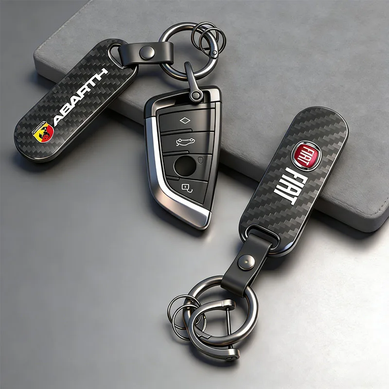 Chaveiro de carro com textura de fibra de carbono, chaveiro automotivo para Fiat Abarth 500 Tipo FR Punto Ducato Stilo Palio Bravo