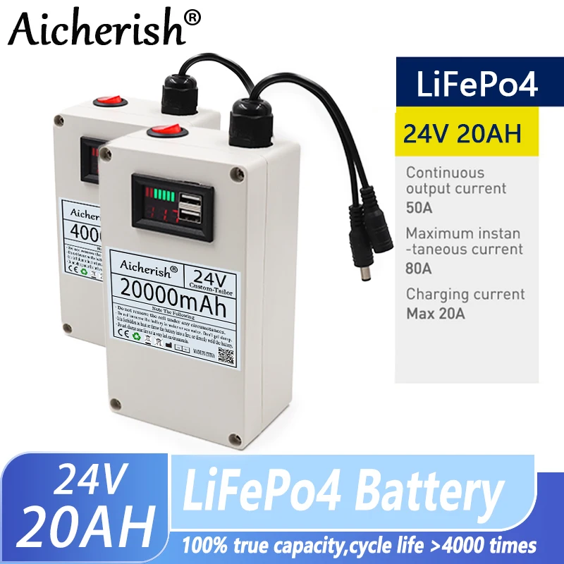 

New 24V 20Ah LiFePo4 Battery Pack Built-in BMS,For Home Appliance, LED Light Replacement Lithium Iron Phosphate Batteries