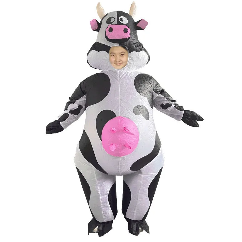 زي بقرة قابل للنفخ، مجموعة أداء تنكري لحفلة الهالوين للعب الأدوار على شكل حيوانات