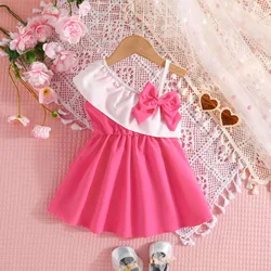 Summer Dresses For Kids Girls 1-5 Years One Shoulder Ruffles Bowknot Party Dress Toddler Princess Dress Children Clothing Girls