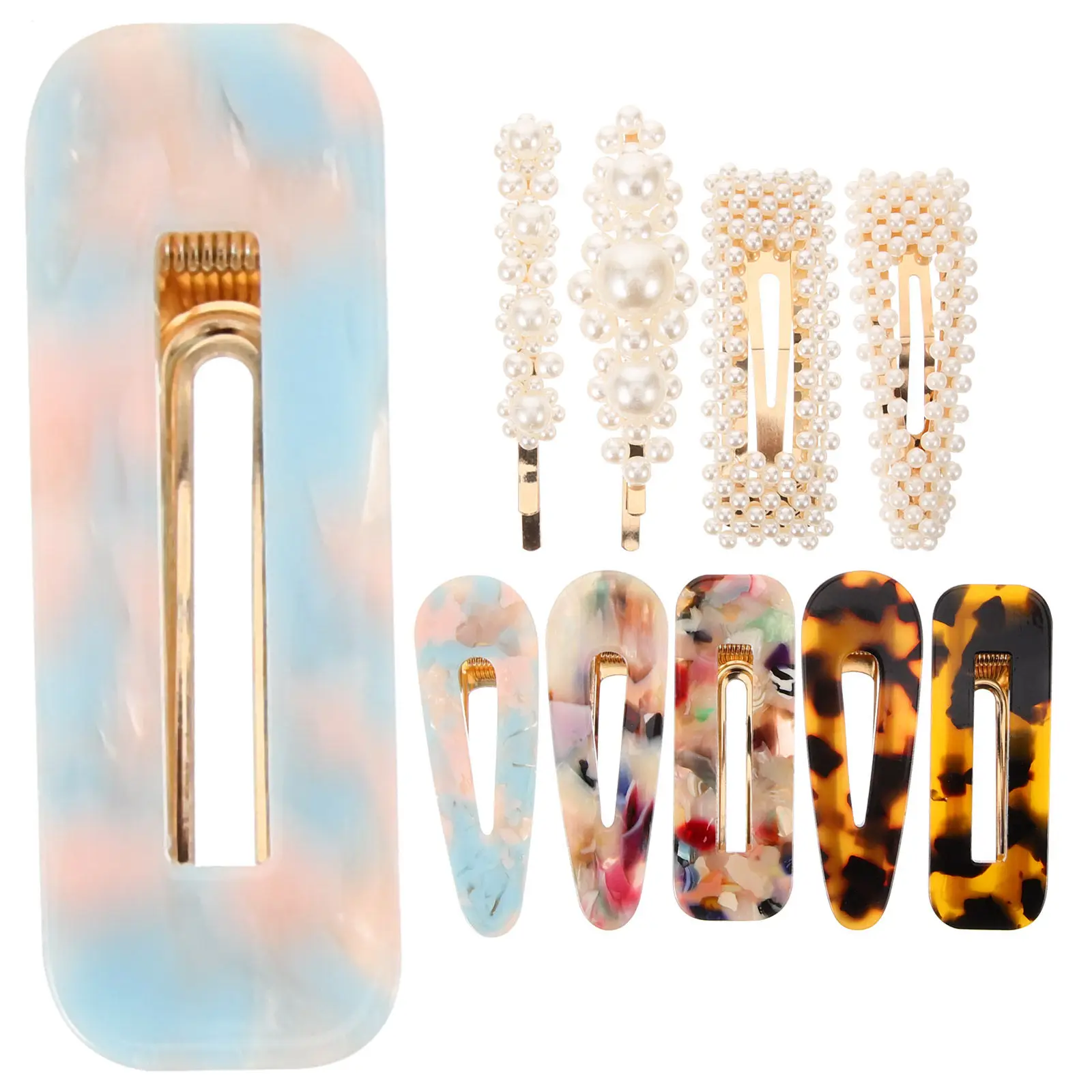 

10pcs Duckbill Hair Clip Set Hollow Marble Design For Women Elegant Hairpin Accessories Marble Hair Clip Women Barrettes