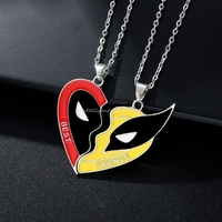 2pcs Deadpool & Wolverine Necklace Best Friends Set Split Heart Matching Pendant Keychain for Fans Accessories Gift