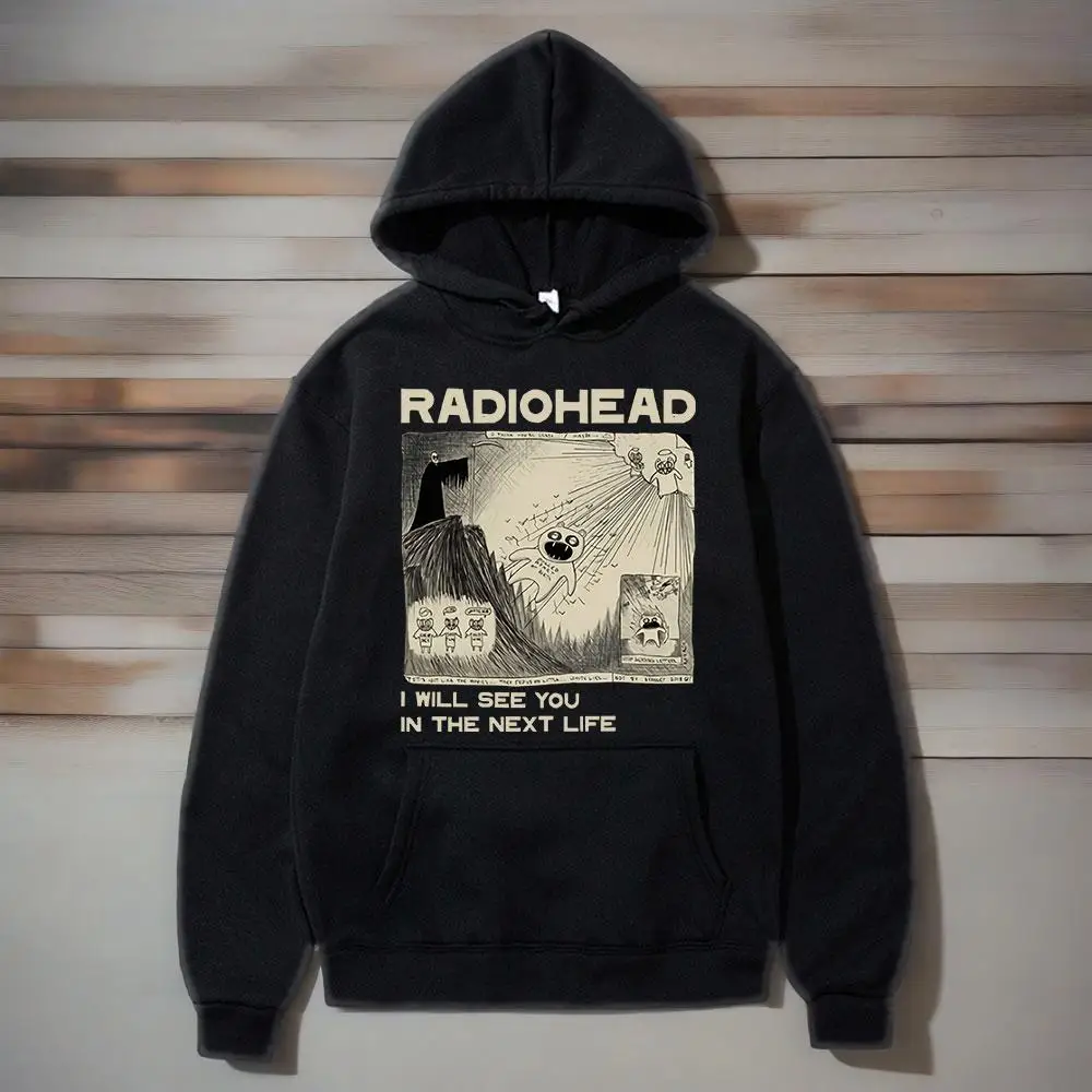 

Vintage band pattern men's hoodie, cotton clothing, rock print autumn/winter streetwear, fan gift, standard size, fade resistant