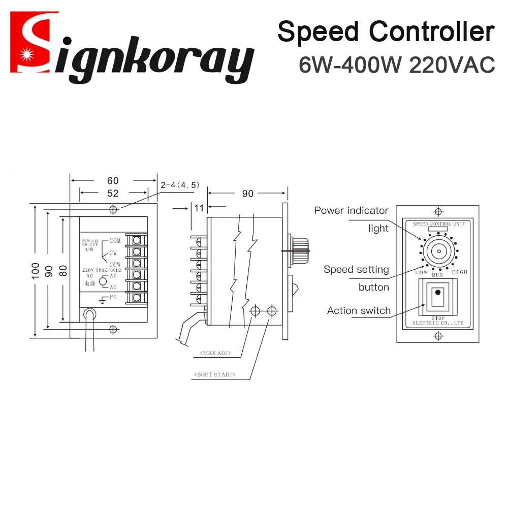 Signkoray-サーボモーター用モーター速度コントローラー、スピードレギュレータースイッチ、us-52、us-52、ac 220v、50hz、60hz、90-1400r/min、160-400w