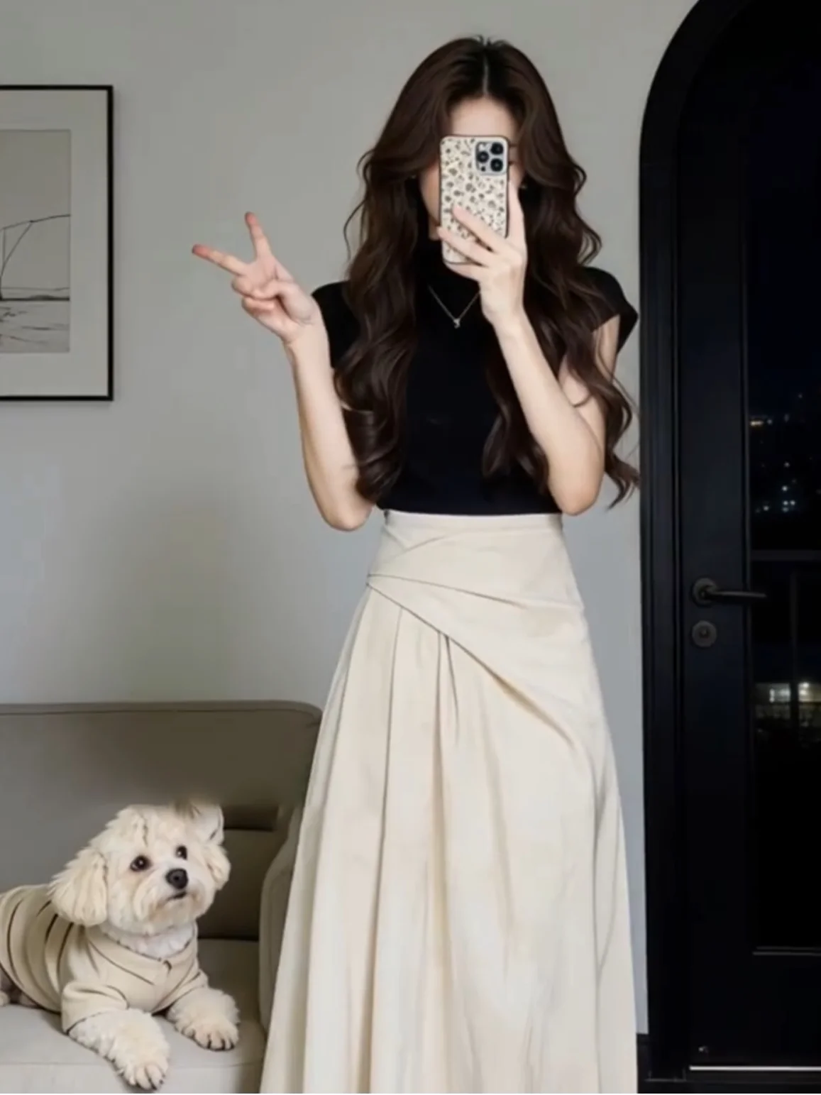 Korean Style Long Asymmetrical Waist-Cut Skirt Half Skirt Student Summer Pear Body Shape Two-Piece Set Women's Fashion Ensemble