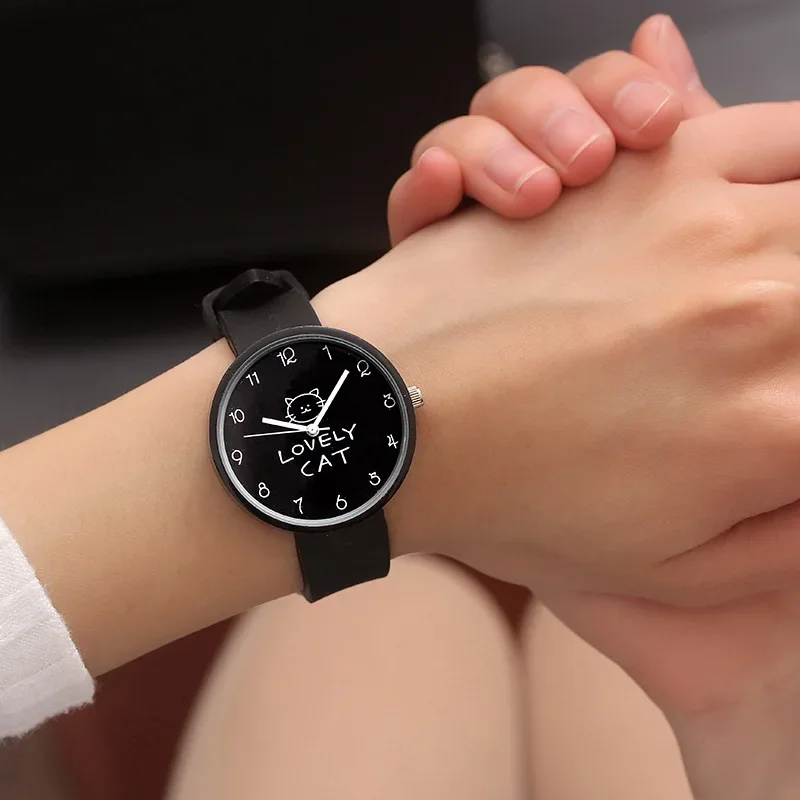 Cartoon Kids Quartz Watch Silicone Strap Alloy Dial Students Watches Girls Multicolor Clock Cat Watches Wristwatch Ladies Часы