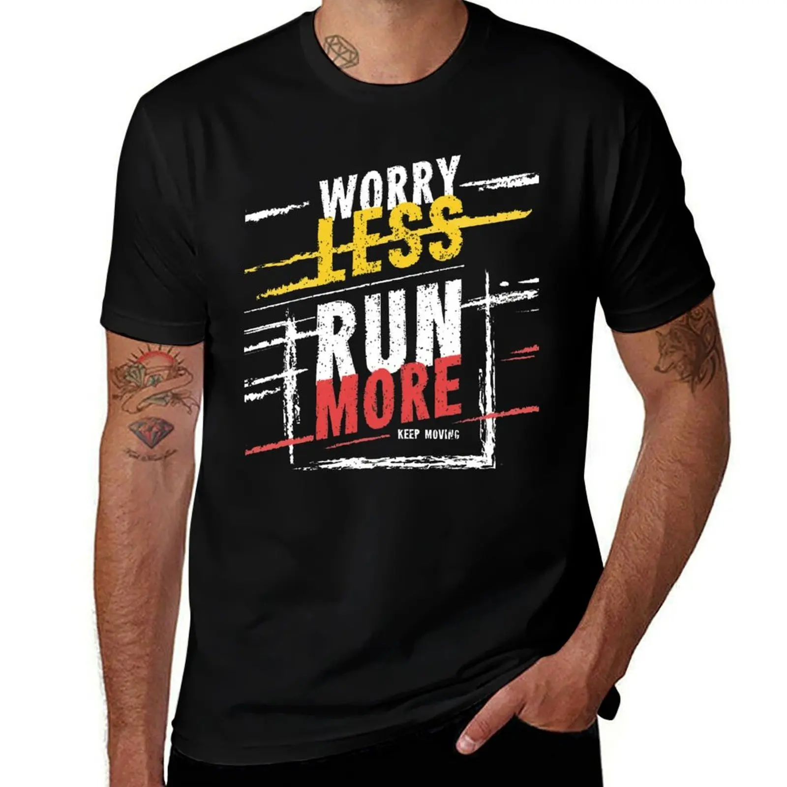 worry less run more motivational design T-Shirt Work Outdoor Short Sleeve Tee T-Shirt
