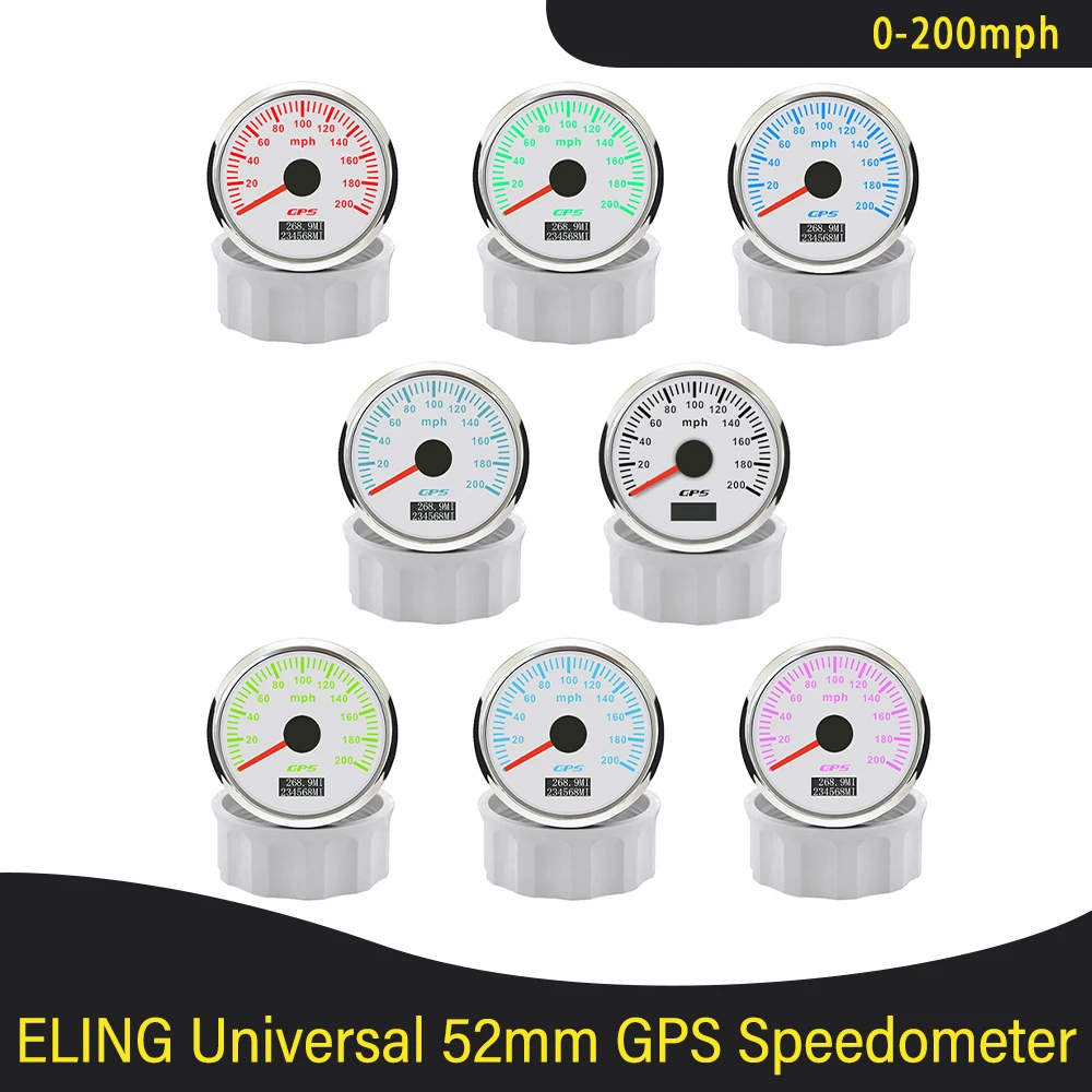 52mm GPS Speedometer 30M 60M 80M 120M 200M Odometer Tripmeter with GPS Antenna 7 Colors Backlight for Truck Boat 12V 24V