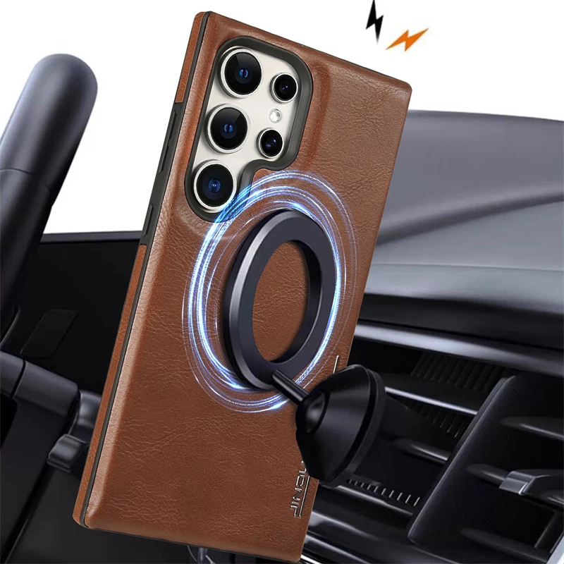 For Samsung Galaxy S23 S24 Ultra Plus Magsafe Case Luxury Ultra Thin Slim Leather Shockproof Bumper Business Cover For S24 Ultra