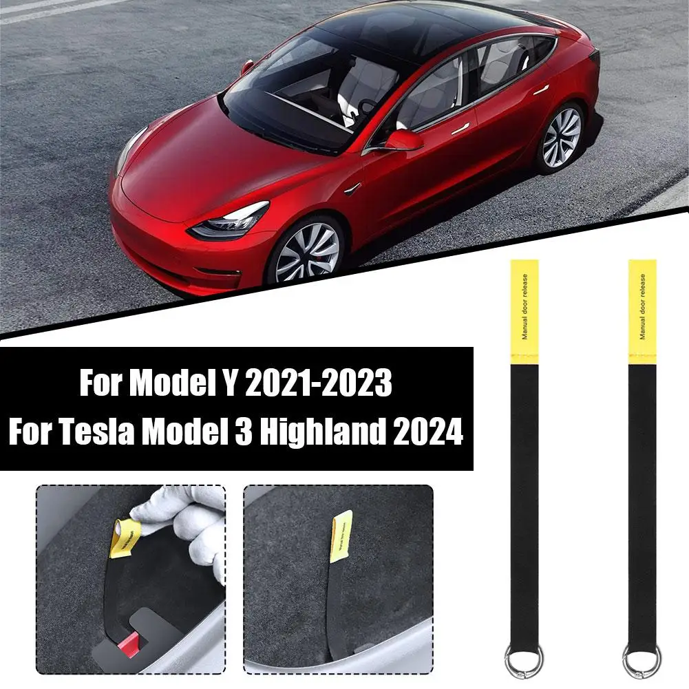 Rear Door Emergencies Safety Pull Rope For Tesla Highland 2024 For Model Y 2021-2023 Emergency Handle Car Accessory 2PCS image 4