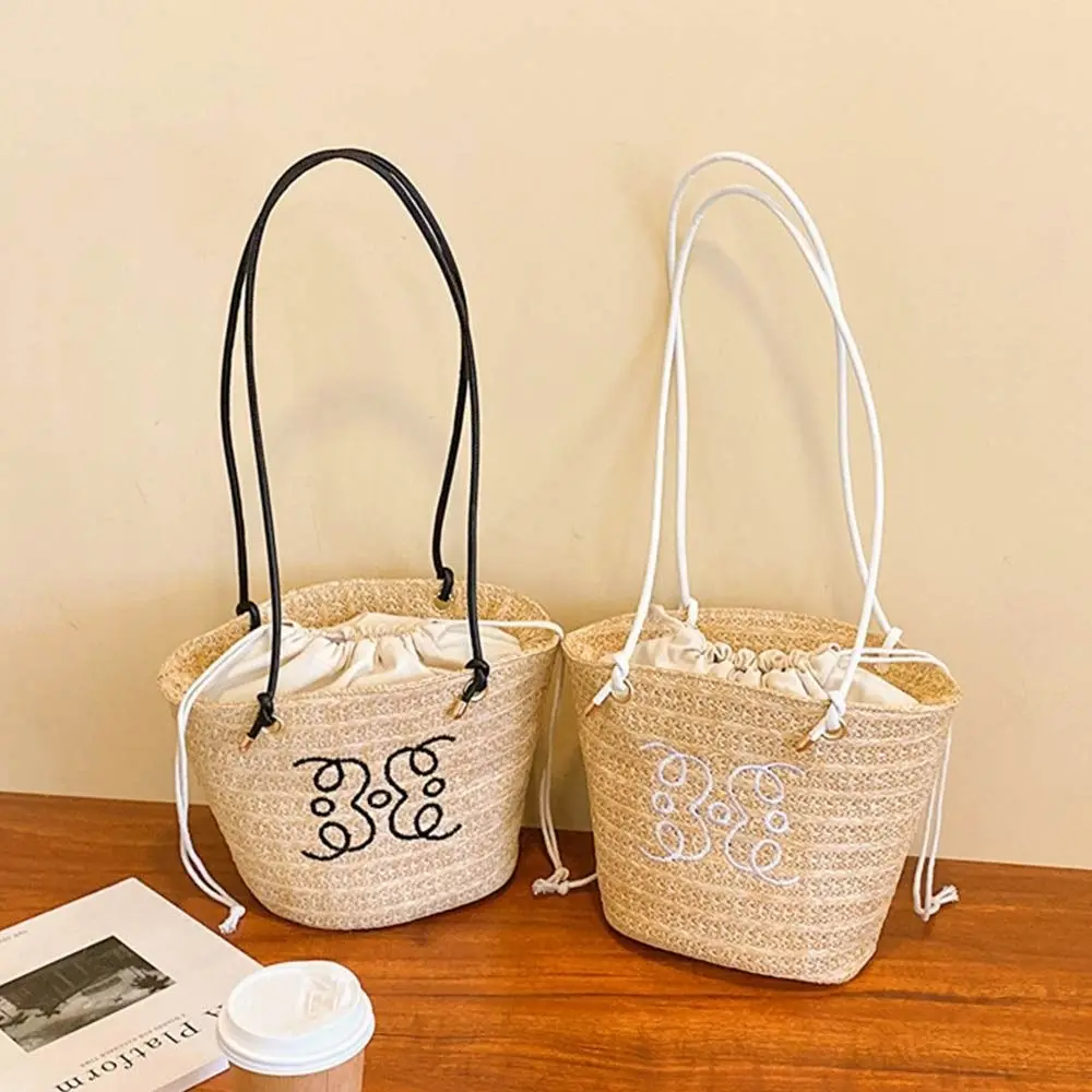 Causal Straw Woven Bag New Travel Woven Shopper Totes Spring Summer Large Capacity Shoulder Bag Girls