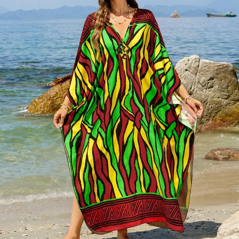 Breathable Cotton Rayon Beach Cover Up Loose Fit Printed Kimono Shirt for Women Beach Outfit Swimwear Outer Layer