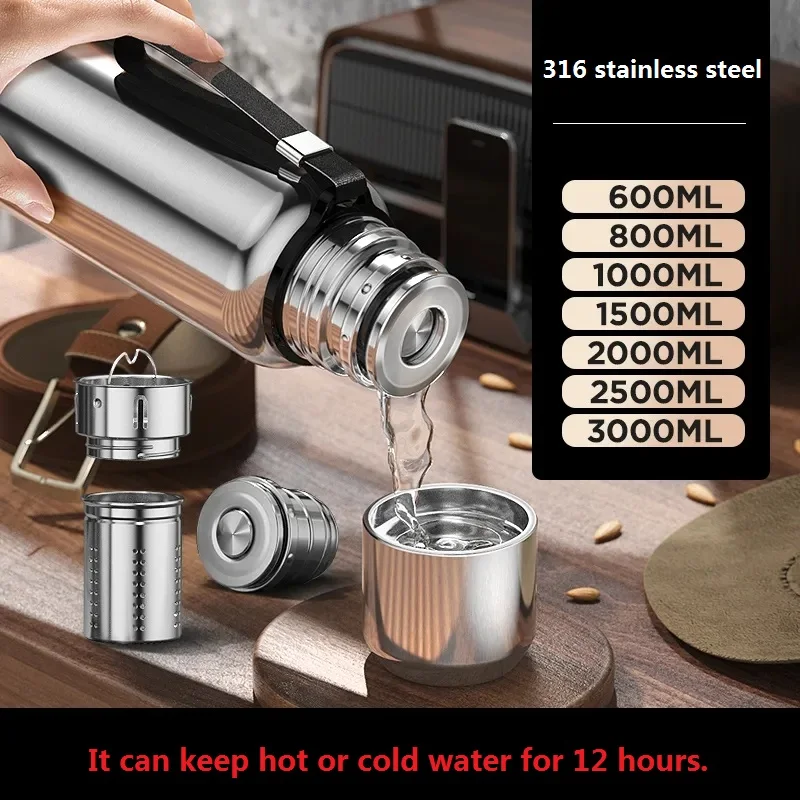 

316 Stainless Steel Insulated Thermos Bottle, Outdoor Travel Coffee Mugs, Thermal Vacuum Water Bottle, Thermal Mug, 0.8L, 1L