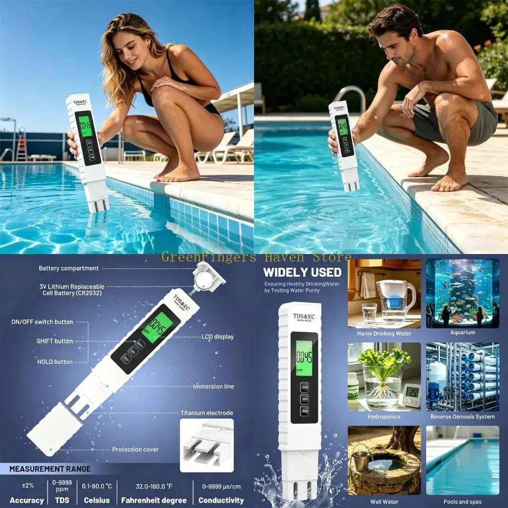 F68D 2 Pieces Professional Liquid Hardness Meter With Metal transducer And Hold Function Perfect For cleansed Water Checking