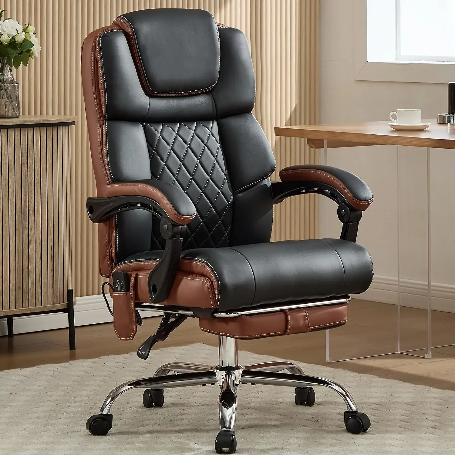 Massage Office Chair 6 Points 500lbs with Footrest,Reclining Desk Chair with Vibration Heat,Executive Big and Tall Chairs for He