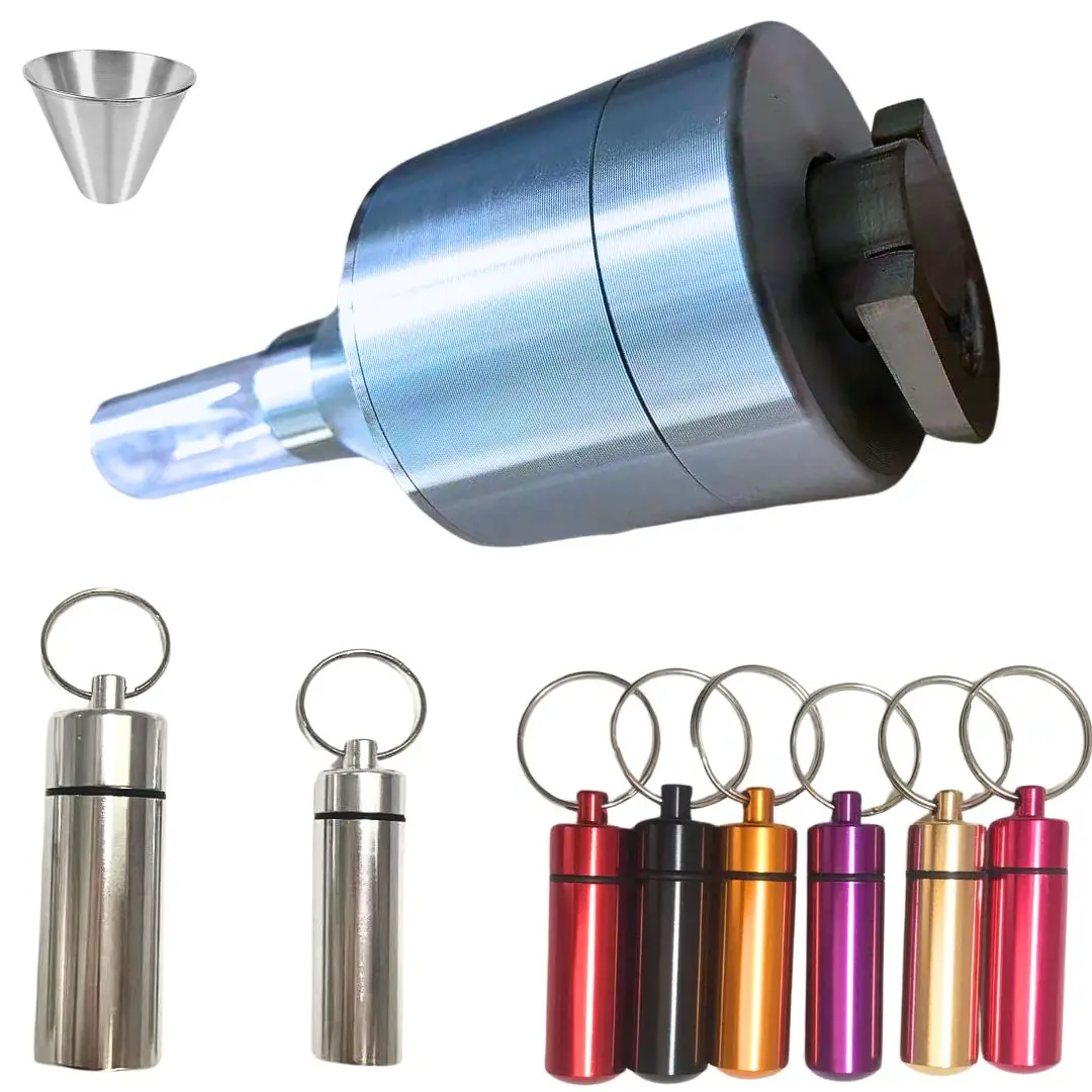 Portable Manual Spice Grinder Aluminum Mill with Colorful Storage Vials Wide Funnel for Fine Powder Kitchen Gadget Tool