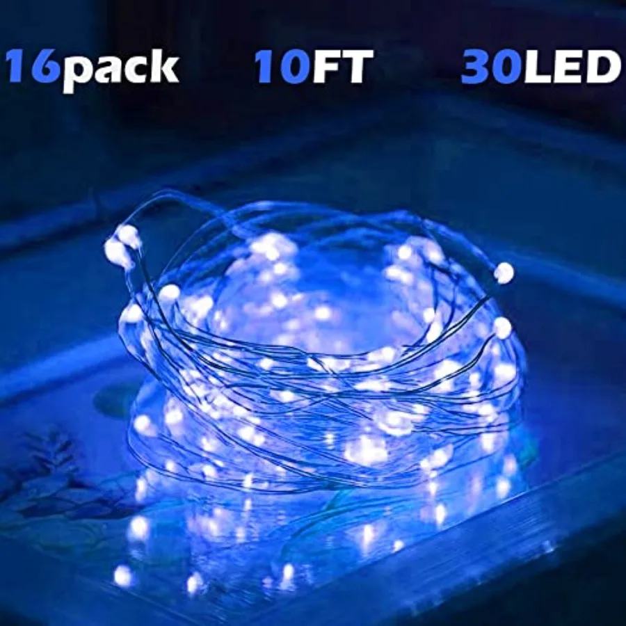 16 Pack LED Fairy Lights Battery Operated - 10Feet 30LED Copper Wire Mason Jar String Lights, IP65 Waterproof, Bendable for Ind