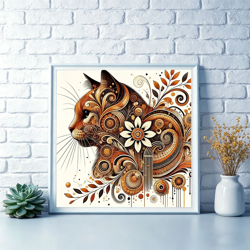HUACAN Embroidery Kits Cat Animal Printed Pictures Handicrafts Mandala Flower 11CT Hand Sewing DMC Thread Paintings Wall Decor view 3
