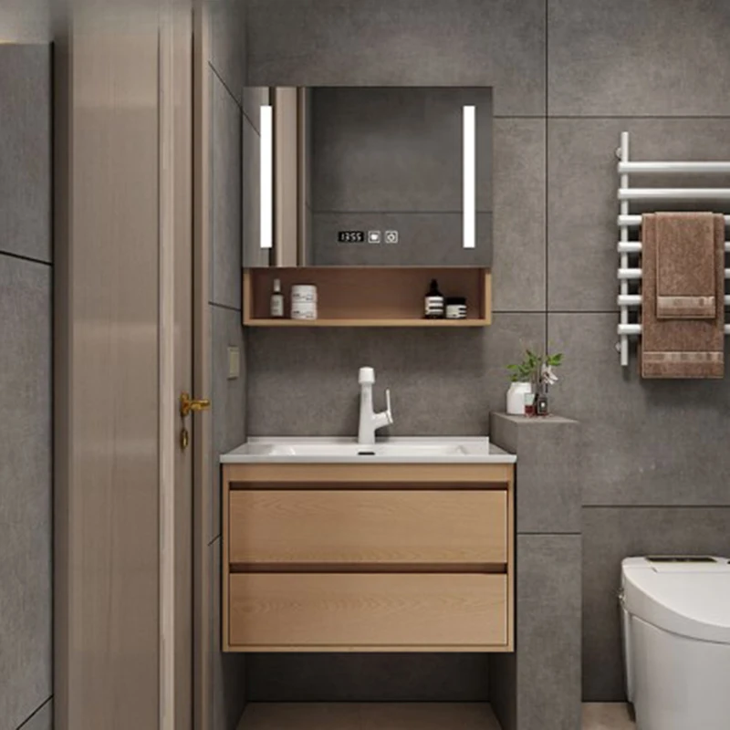 Drawers Storage Cabinet Modern Wall Mounted Wooden Organization Cabinet Mirror Small Armoire Salle De Bain Bathroom Furniture