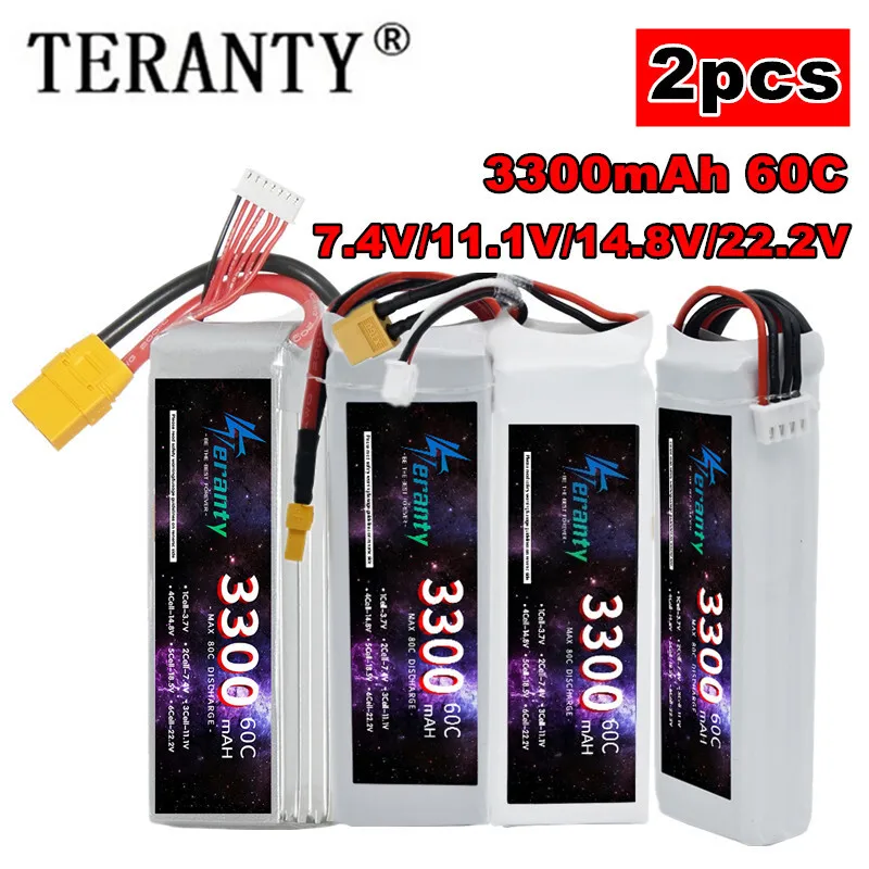 TERANTY 3300MAH 2S 3S 4S 6S 60C Lipo Batterie Für RC Auto Drone Quadcopter Boot 7,4 V 11,1 V 14,8 V 22,2 V 2PCS Akku