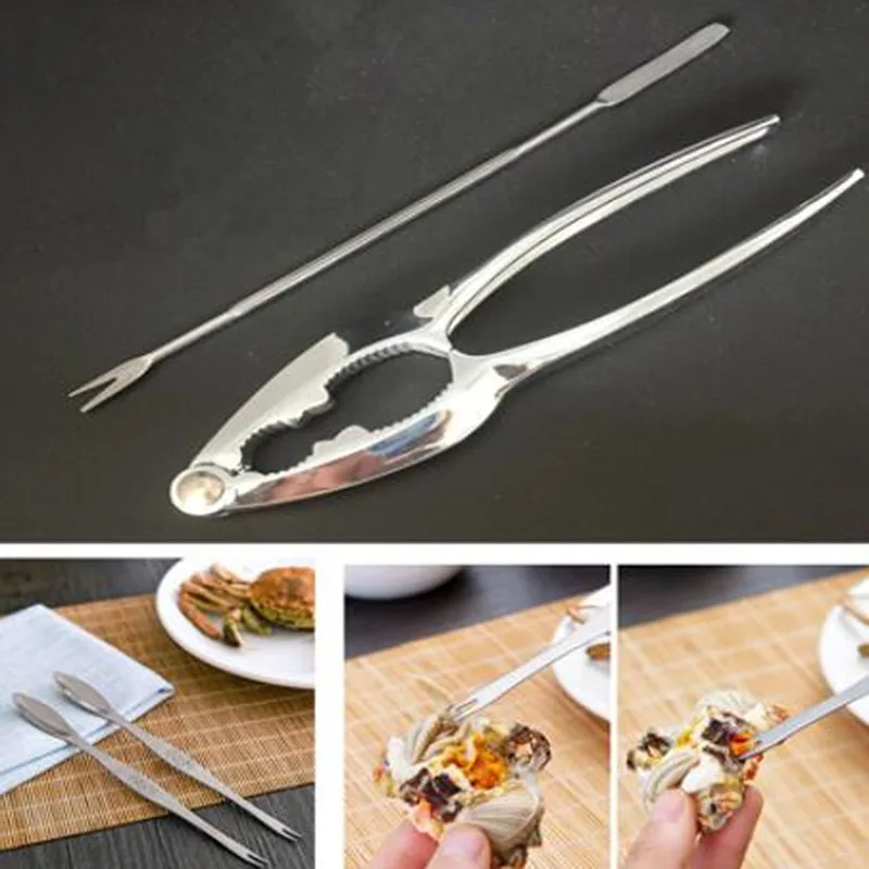 Seafood Tool Set Crab Shrimp Fruit Pliers Fork Spoon Set Nut Walnut Lobster Crab Cracker Tools Kitchen Accessories 4Pcs