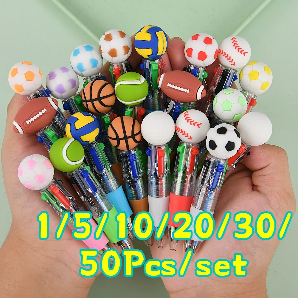 1-50Pcs 4-in-1 Mini Sport Ball Pens - Cute Football/Basketball/Rugby Design, Multi-Color Ink for Notes, School & Office Supplies
