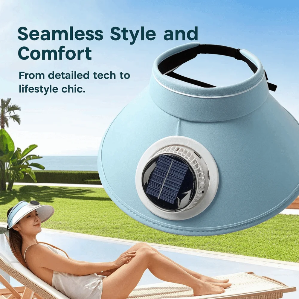 Wide Brim Sun Hat with Fan Breathable Solar Powered Fan Outdoor Visor Hat UV Protection Empty Top Beach Sunshade Hat Summer