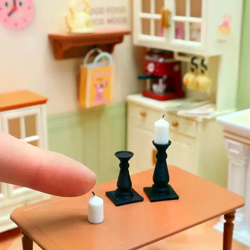 4Pcs Doll House Decoration Mini Candle With Base Simulation Candlestick Model 1/12 Dollhouse Miniature Accessories