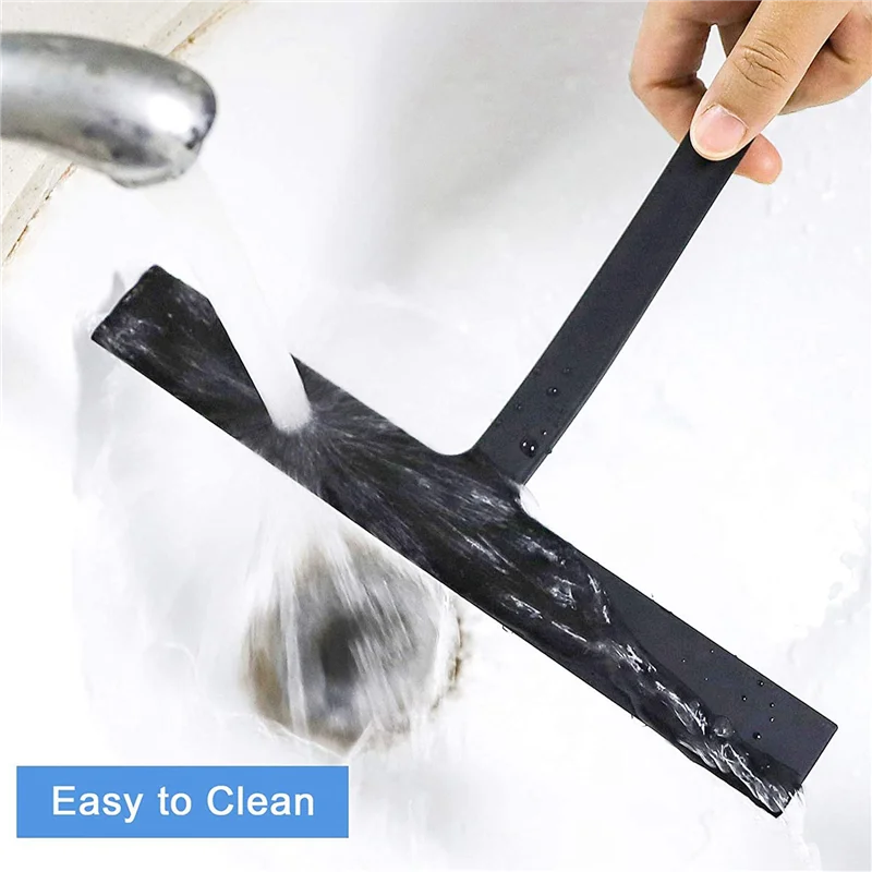 AS94-2X Shower Squeegee, Silicone Window Squeegee Black Wiper Without Drilling Shower Cleaner With Hanging Hook