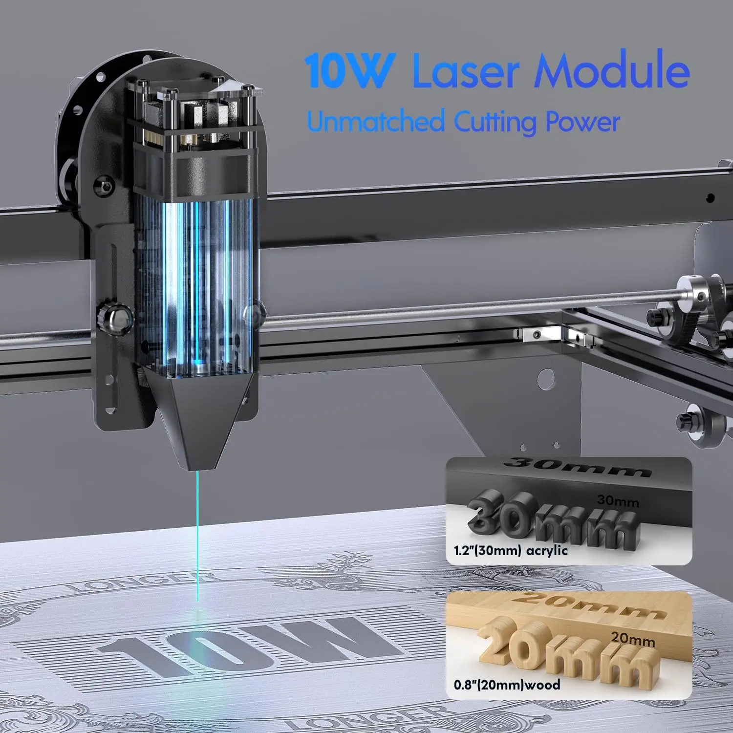 حفارة ليزر أطول RAY5 بقدرة 10 وات مع مساعدة هوائية وكاميرا LightBurn، وتحديد المواقع والتقاط التلقائي، وقاطع ليزر عالي الدقة