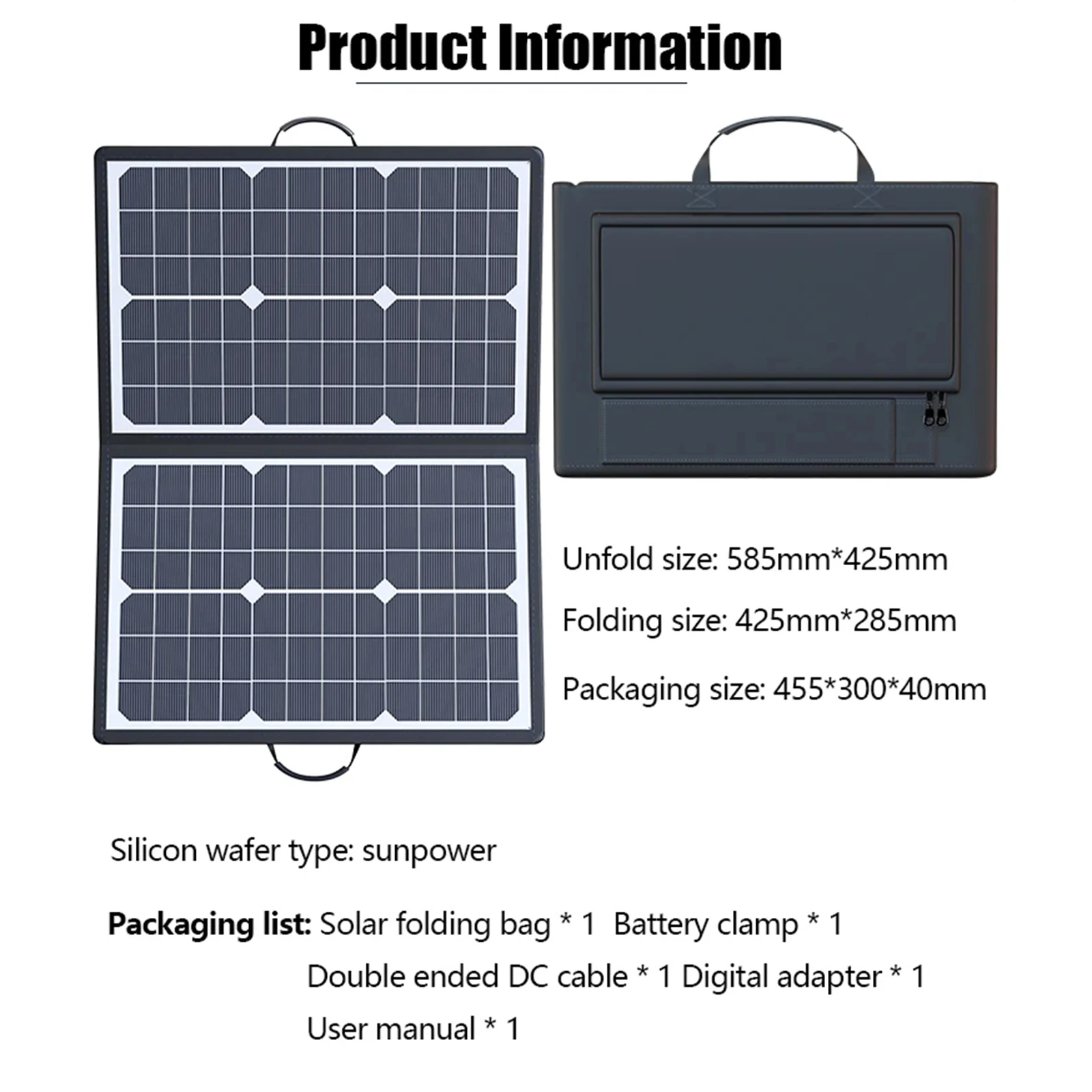 Panneau solaire 40W, stockage d'énergie extérieur pour téléphones portables, pliable, étanche IP67, avec poignée de transport et Support