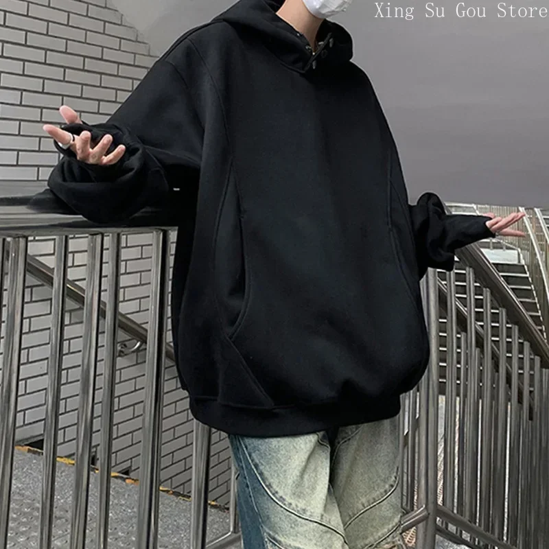

Men's Fall and Winter Fleece Hoodie Hip Hop Street Casual Loose Hoodie Men's Outdoor Casual Loose Thick T-shirt